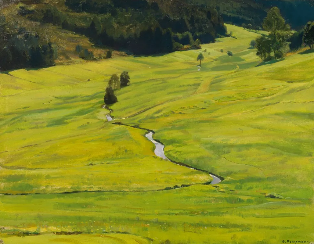 Sonniges Waldtal Mit Bach by Gustav Kampmann - Canvas Print