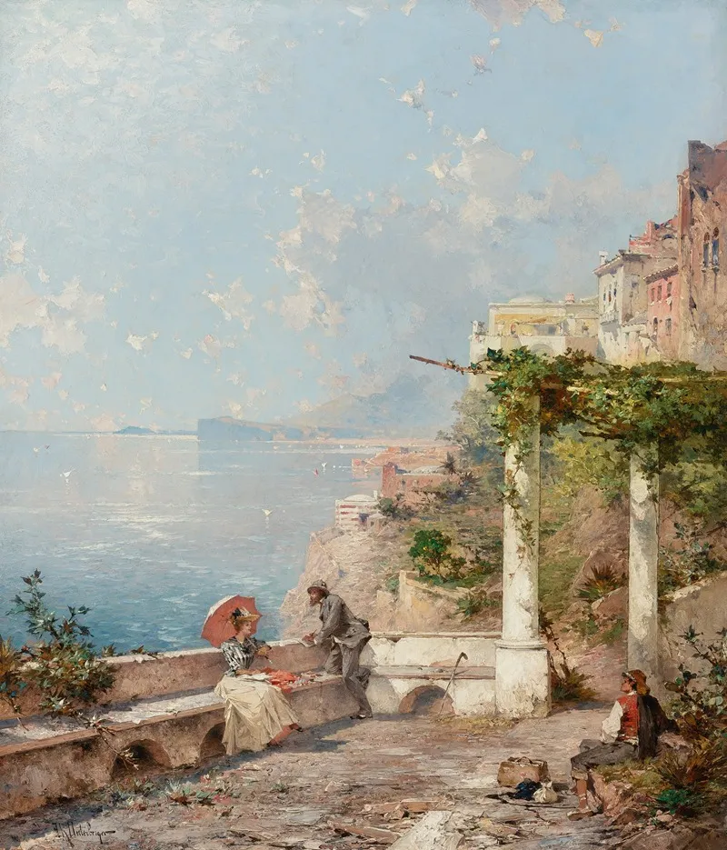 Sorrento On The Bay Of Naples by Franz Richard Unterberger - Canvas Print