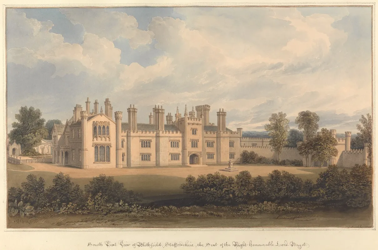 South West View Of Blithfield by John Buckler - Canvas Print