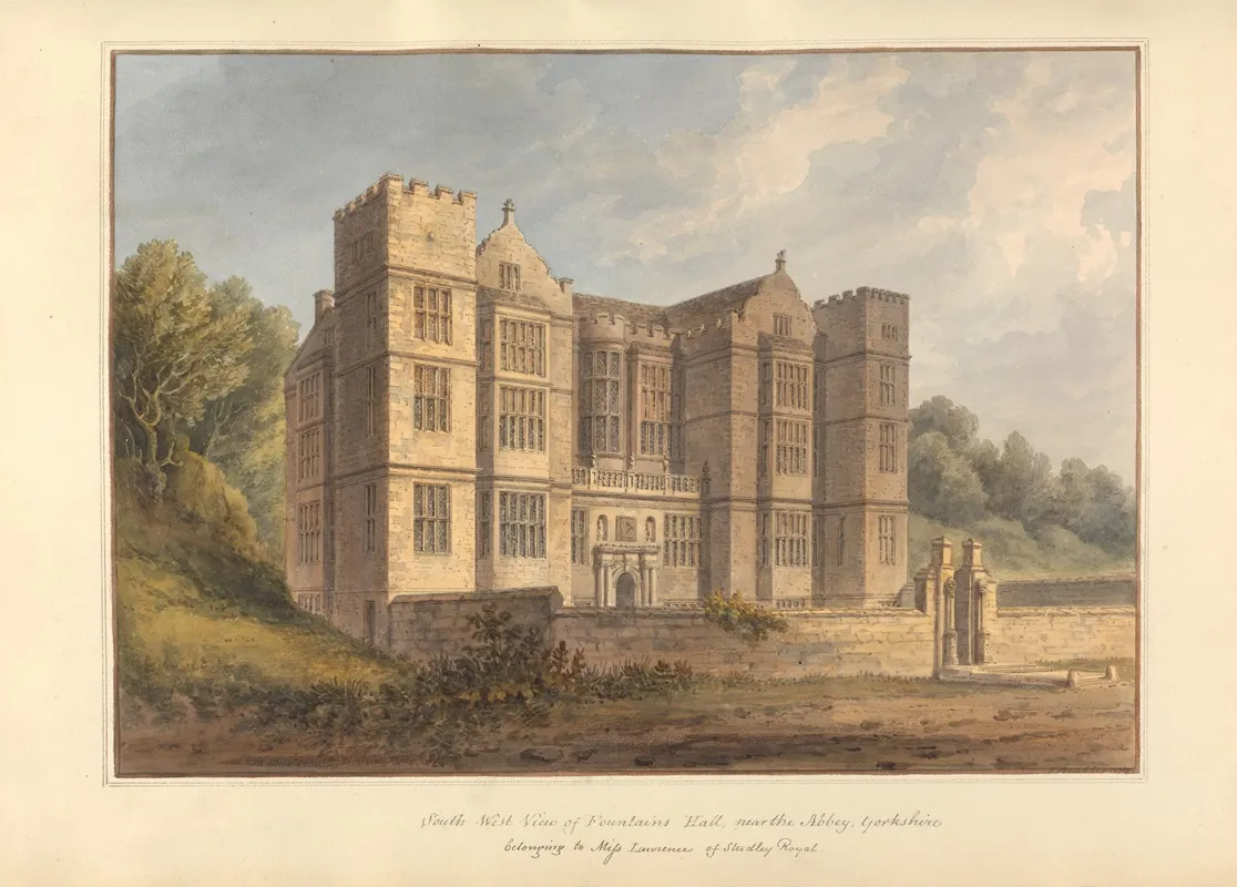 South West View Of Fountains Hall Near The Abbey Yorkshire Belonging To Miss Larvience Of Studley Royal by John Buckler - Canvas Print