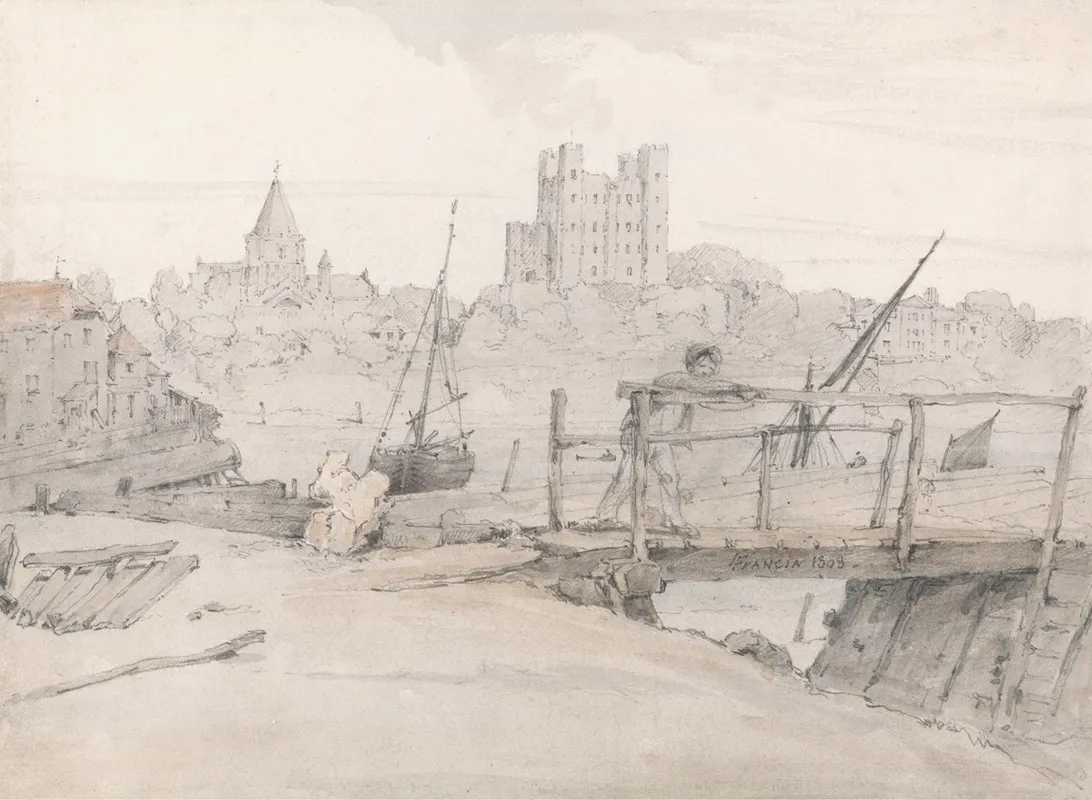 Southeast View Of Rochester Castle And The Cathedral