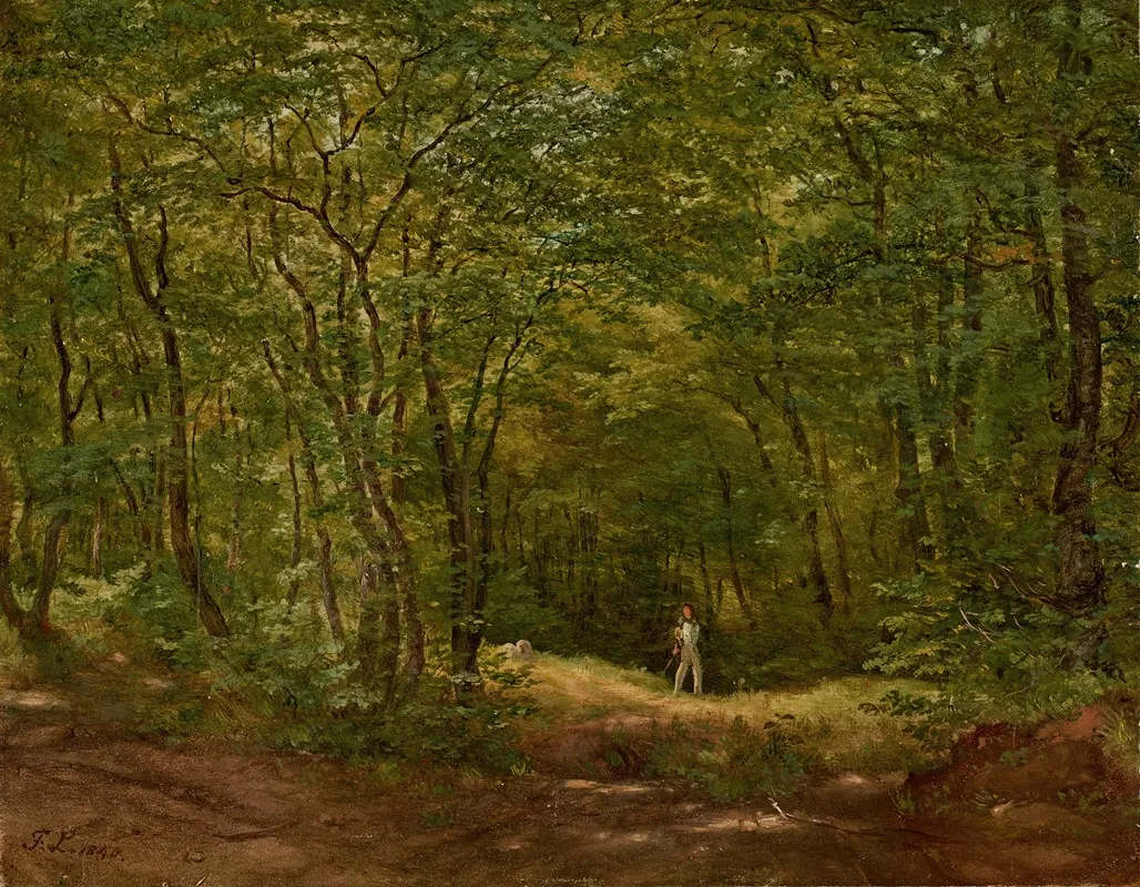 Spazierganger In Einer Waldlandschaft by Friedrich Loos - Canvas Print