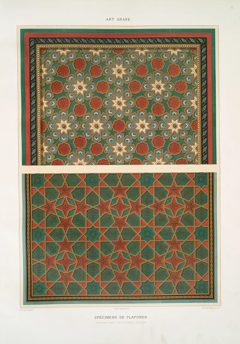 Specimens De Plafonds Dispositions Doctogones Etoiles by Émile Prisse d'Avennes - Canvas Print