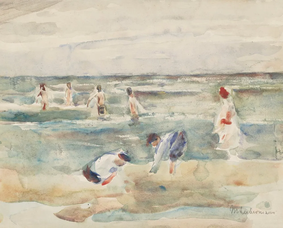 Spielende Kinder Am Strand by Max Liebermann - Canvas Print