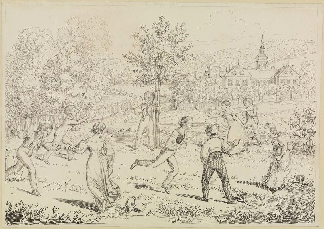 Spielende Kinder In Einem Schlossgarten by Moritz von Schwind - Canvas Print