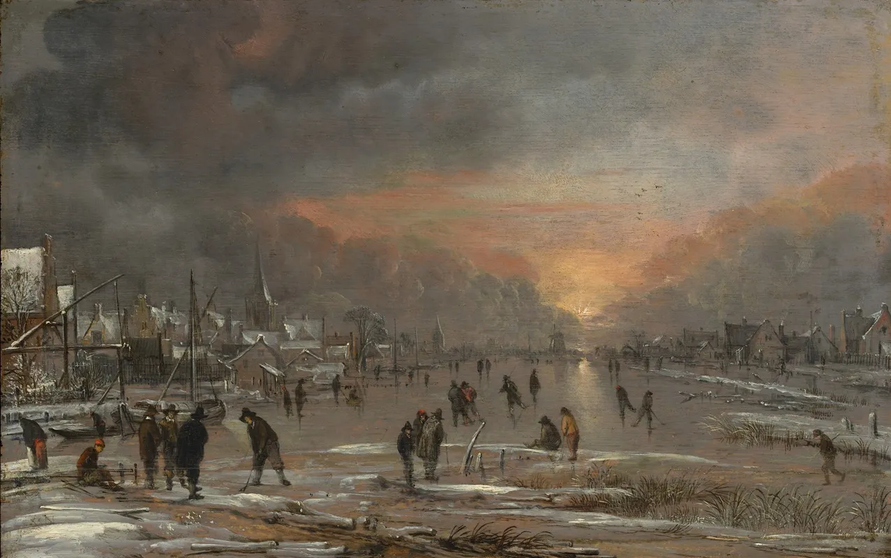 Sports On A Frozen River by Aert van der Neer - Canvas Print