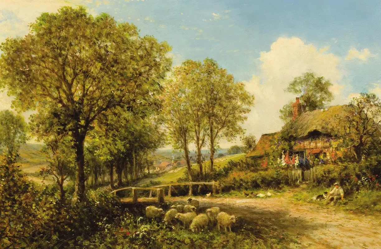 Spring Cottage With Shepherd And Flock