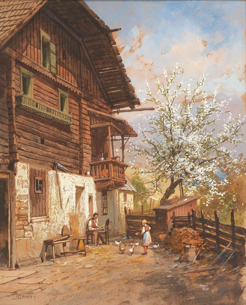 Springtime On A Farm by Georg Janny - Canvas Print