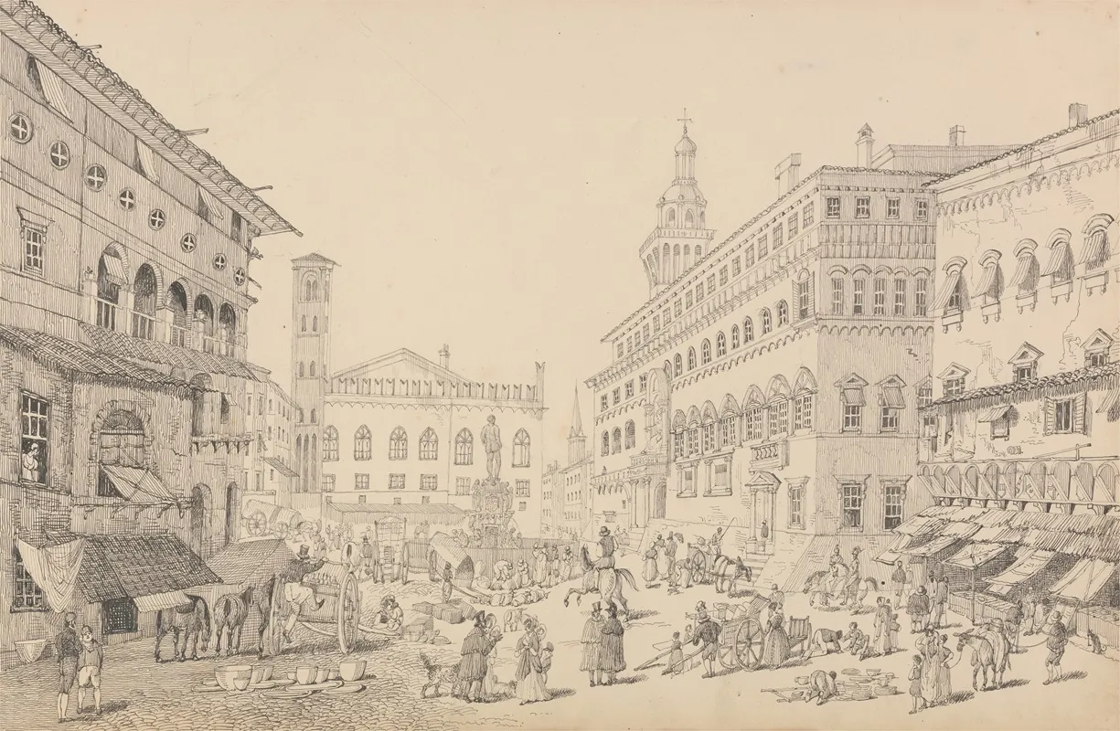 Square At Bologna Cathedral And Palace Of The Popes Legate
