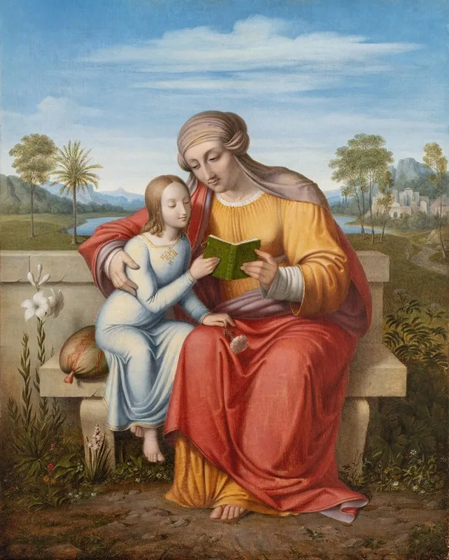 St Anne Teaching The Virgin To Read by Johan Ludvig Lund - Canvas Print