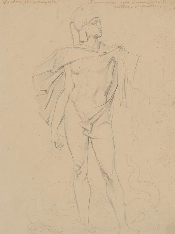 St George And The Dragon Drawing Of A Sculpture From The Zwinger Collection In Dresden