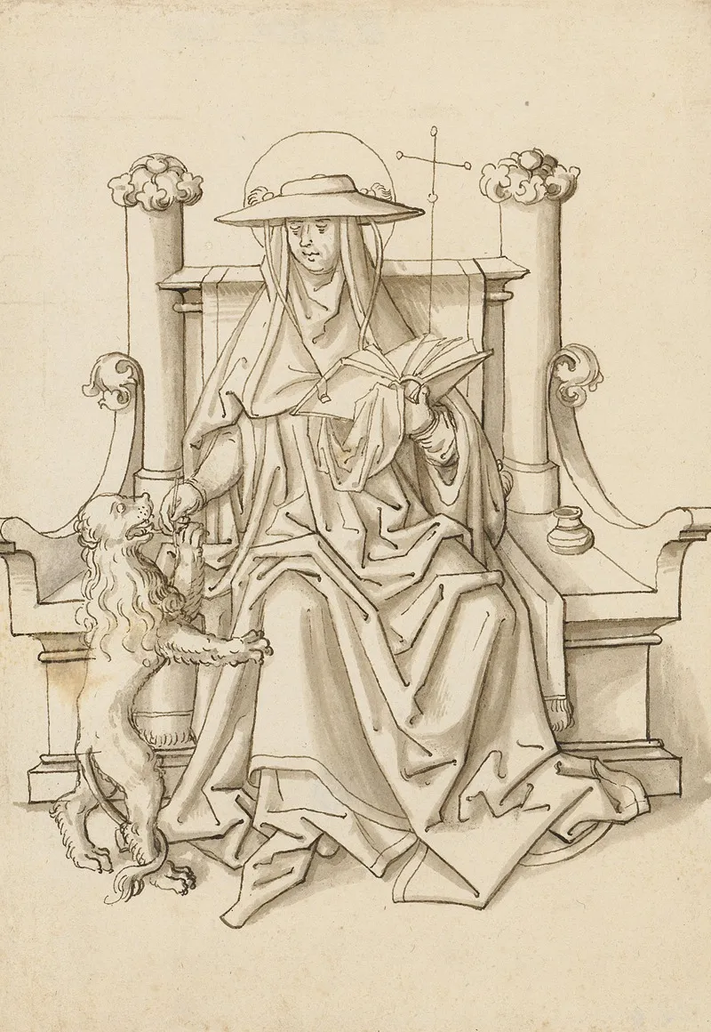 St Jerome With The Lion On A Stone Throne by Workshop of Hans Holbein the elder - Canvas Print