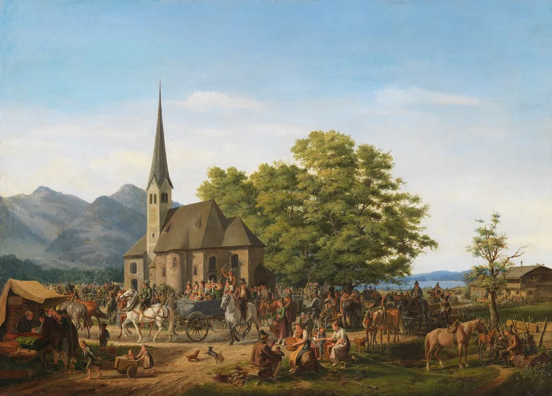 St Leonhardsfest In Fischhausen Am Schliersee by Karl Altmann - Canvas Print