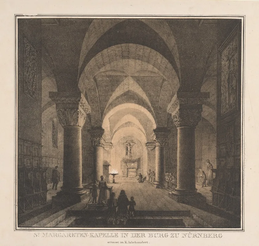 St Margarets Chapel In The Imperial Castle At Nuremberg by Domenico Quaglio the Elder - Canvas Print