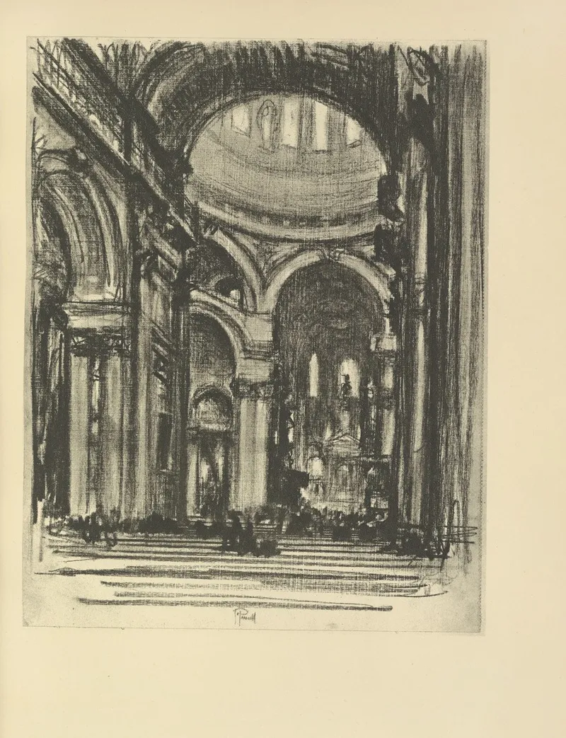 St Pauls The Nave by Joseph Pennell - Canvas Print