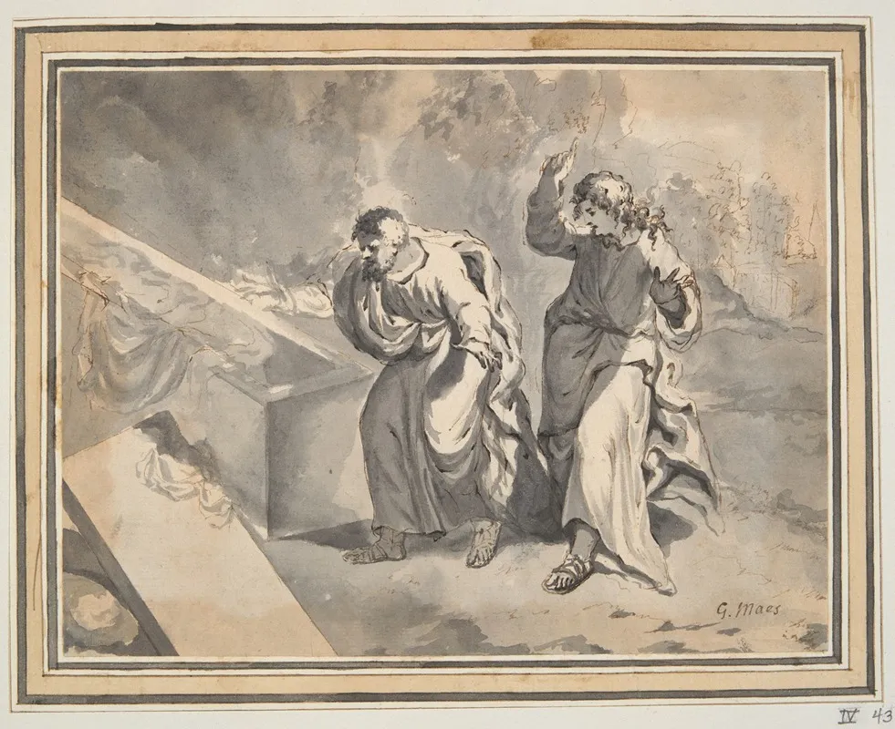 St Peter And St John Finding Christs Tomb Empty by Godfried Maes - Canvas Print