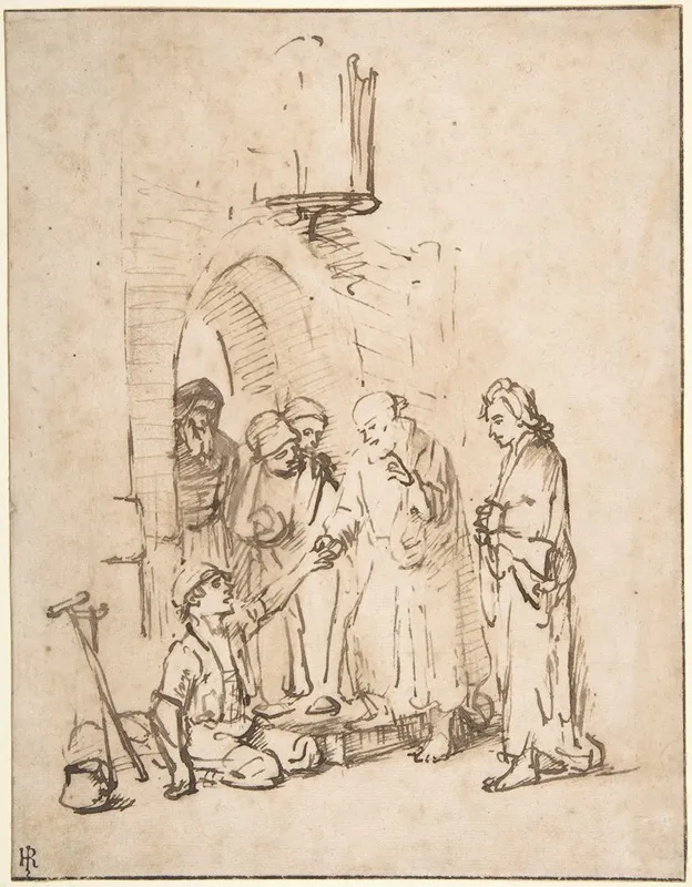 St Peter And St John Healing The Paralytic by Rembrandt van Rijn - Canvas Print