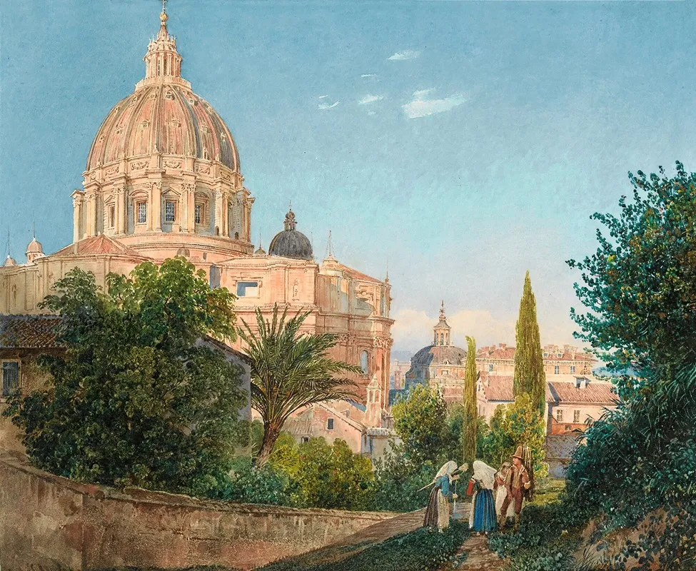 St Peters From The Vatican Garden by Rudolf von Alt - Canvas Print