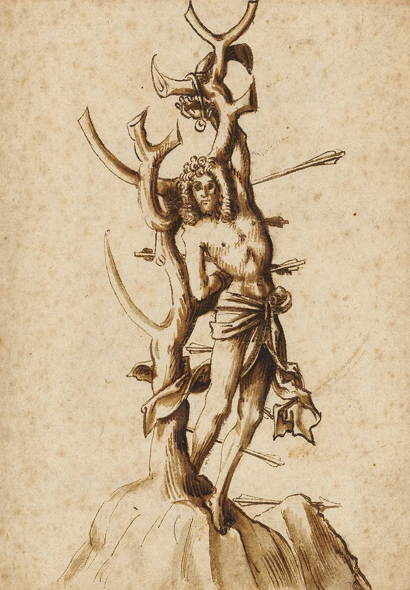 St Sebastian As A Martyr by Workshop of Hans Holbein the elder - Canvas Print