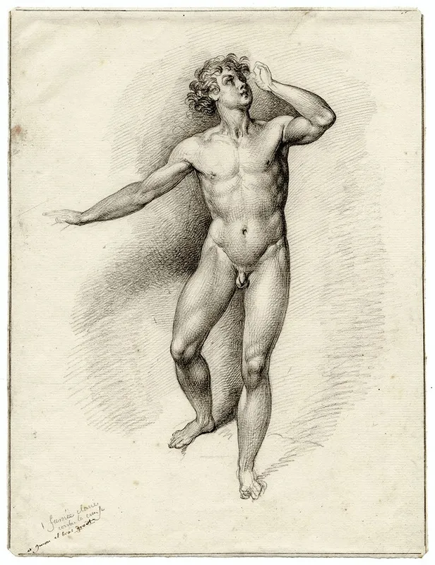 Staand Mannelijk Naakt Met Geheven Arm 2 by David Humbert de Superville - Canvas Print