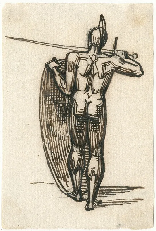 Staande Naakte Krijger Met Schild En Zwaard Rugfiguur by David Humbert de Superville - Canvas Print