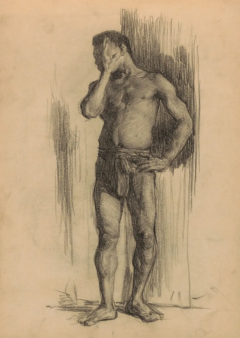 Staande Naakte Man 4 by Marius Bauer - Canvas Print