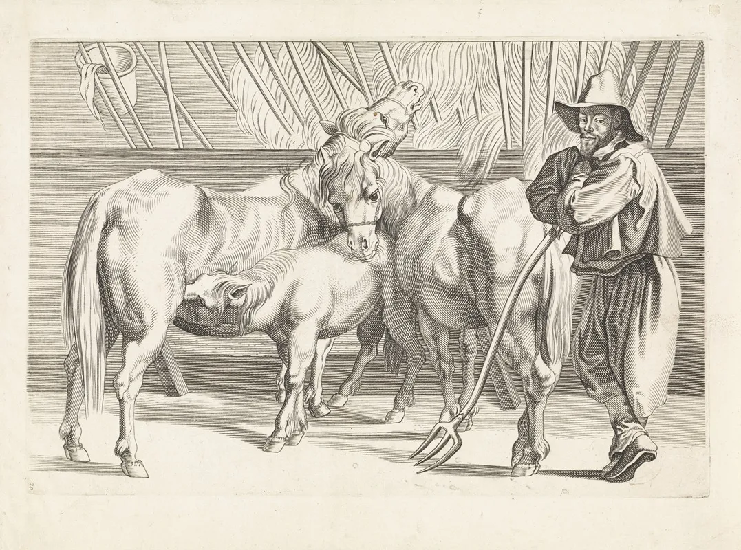 Stable With Horses And Groom by Paulus Pontius - Canvas Print