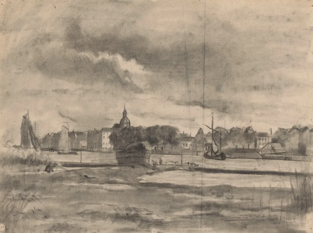 Stad Aan Een Rivier by Jan Veth - Canvas Print