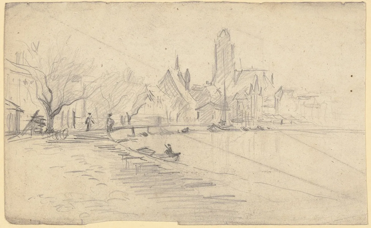 Stadt Mit Gotischer Kirche Am Flus