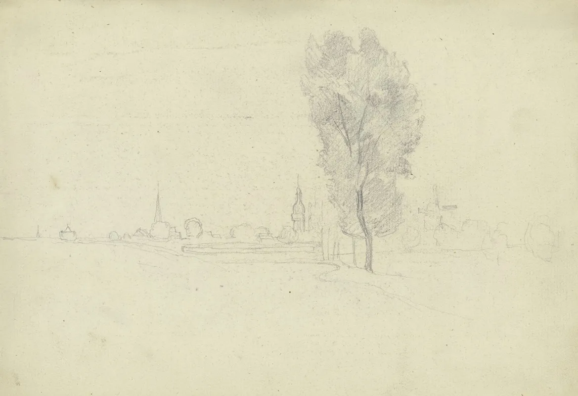 Stadt Mit Windmuhle Und Baumreihe 2