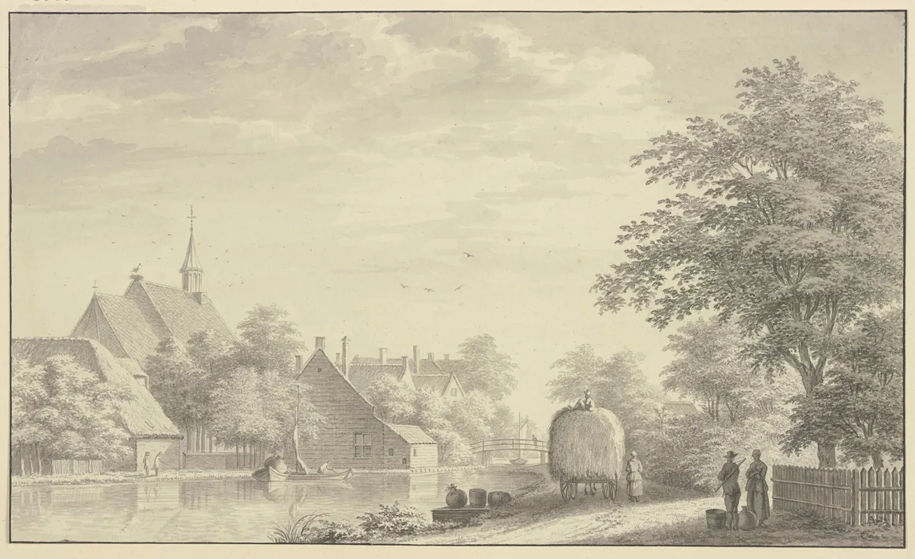 Stadtchen Am Flus Rechts Ein Heuwagen by Gerard van Rossum - Canvas Print