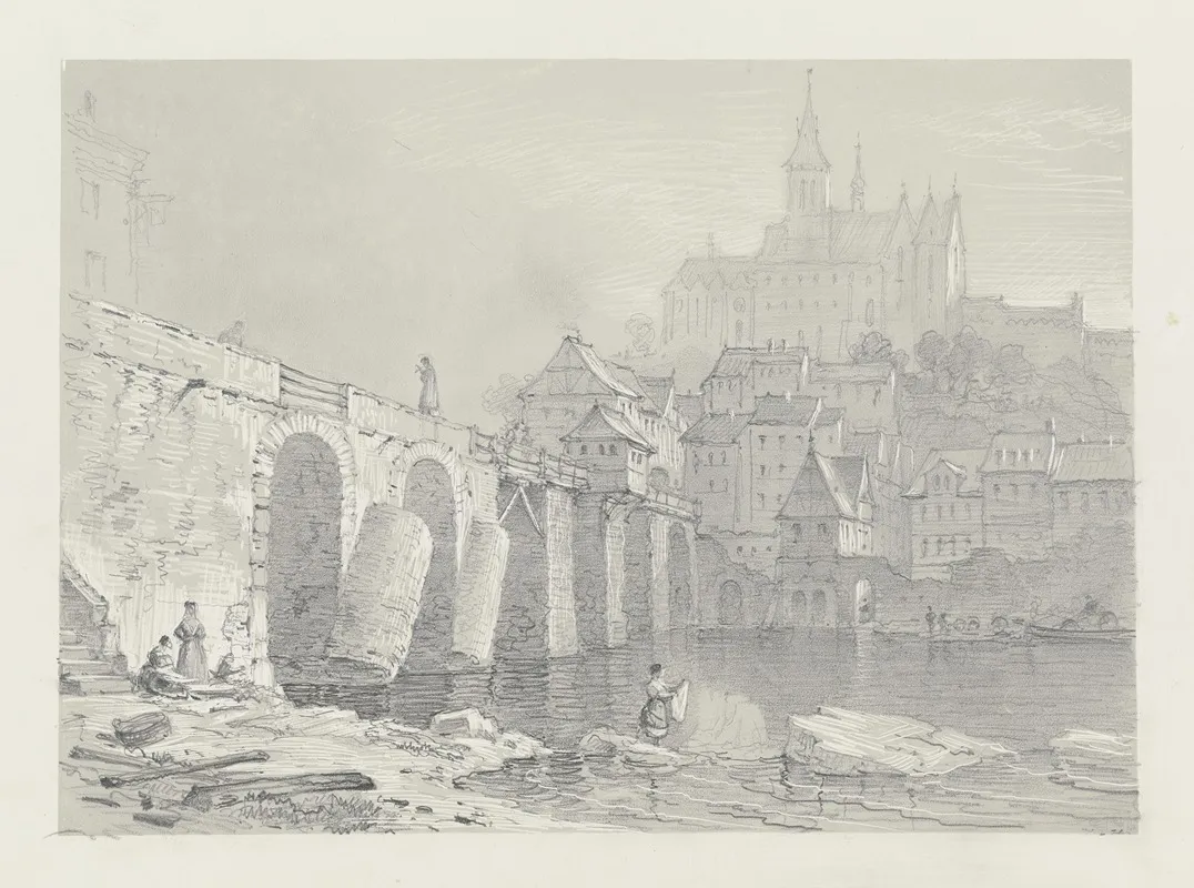 Stadtchen Mit Schlos An Einem Flus Gelegen by Carl Morgenstern - Canvas Print
