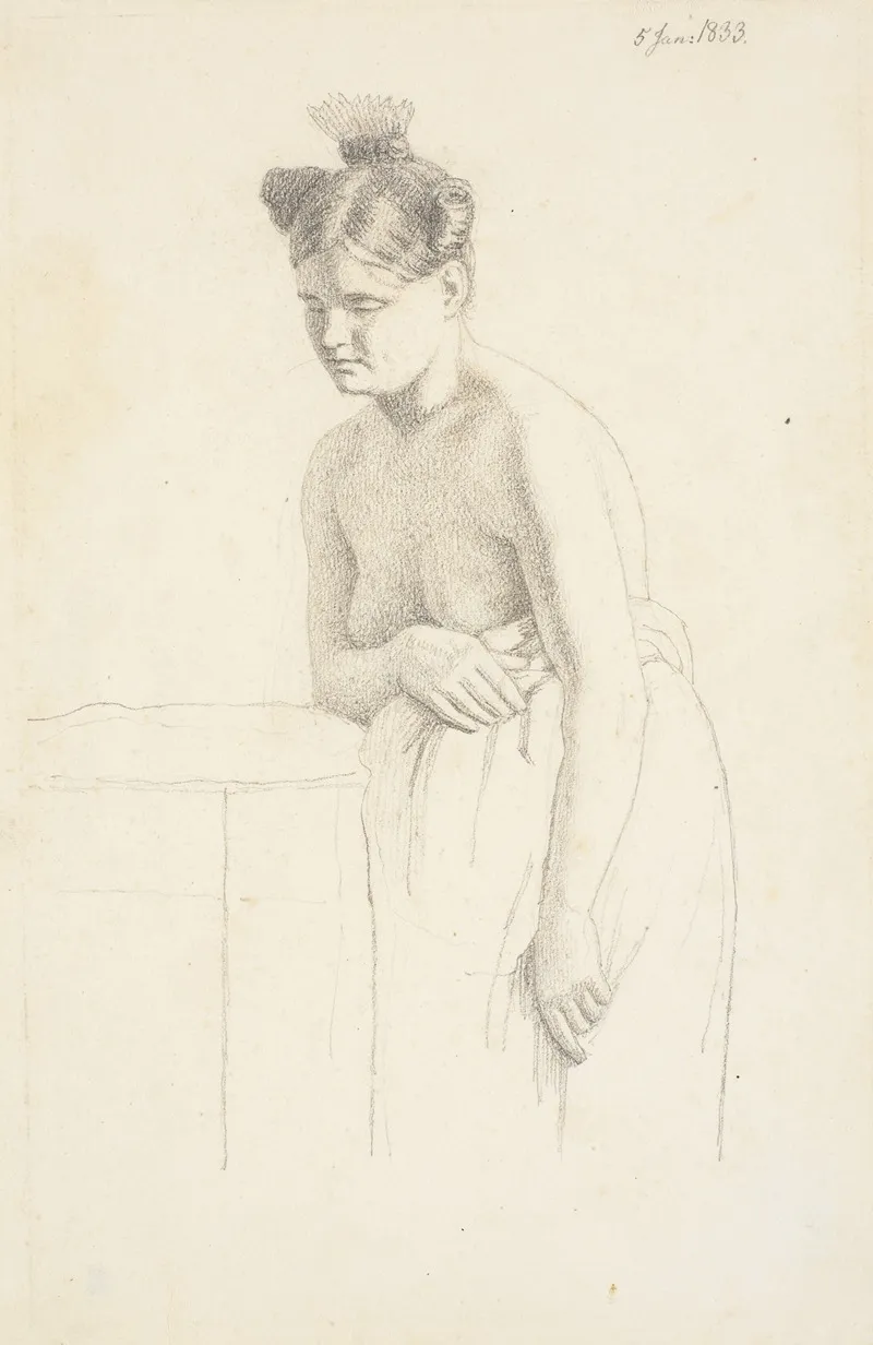 Staende Kvindelig Model Vendt Mod Venstre by Christen Købke - Canvas Print