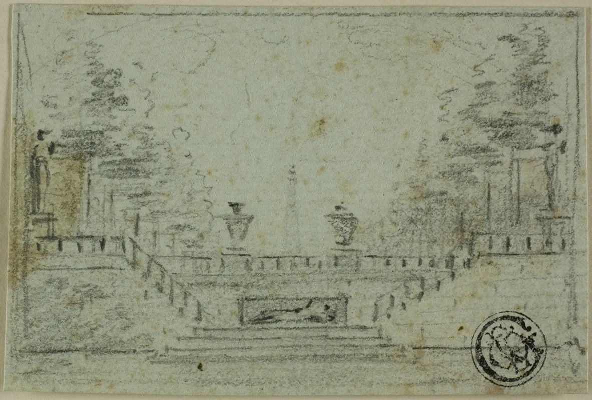Staircase And Terrace In Formal Garden by Domenico Quaglio the Younger - Canvas Print