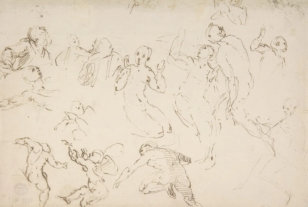 Standing And Kneeling Figures And Studies Of Flying Putti