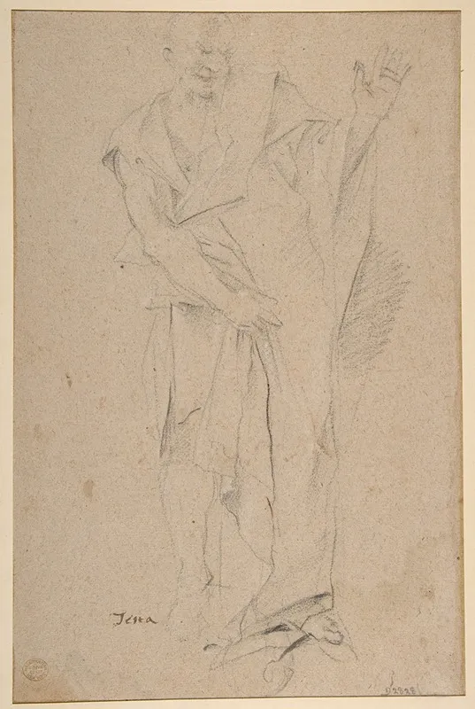 Standing Draped Old Man With Left Hand Upraised by Pietro Testa - Canvas Print
