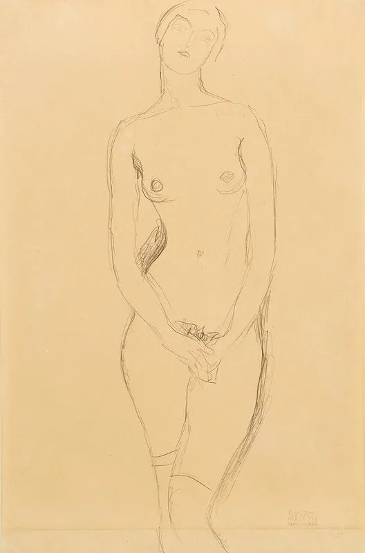 Standing Female Nude 11 by Gustav Klimt - Canvas Print