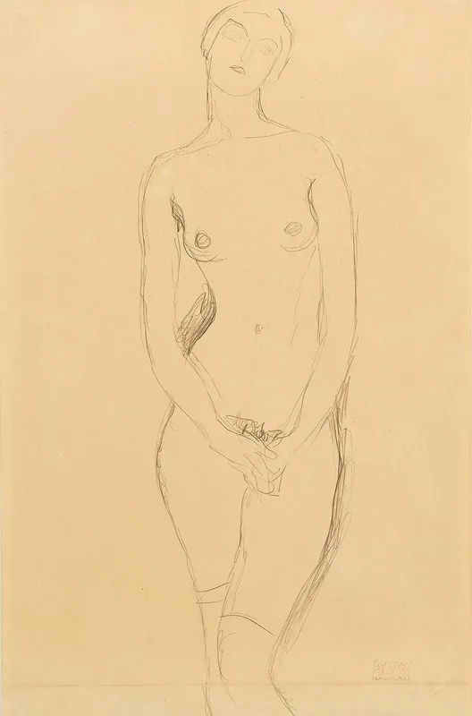 Standing Female Nude Seen From The Front by Gustav Klimt - Canvas Print