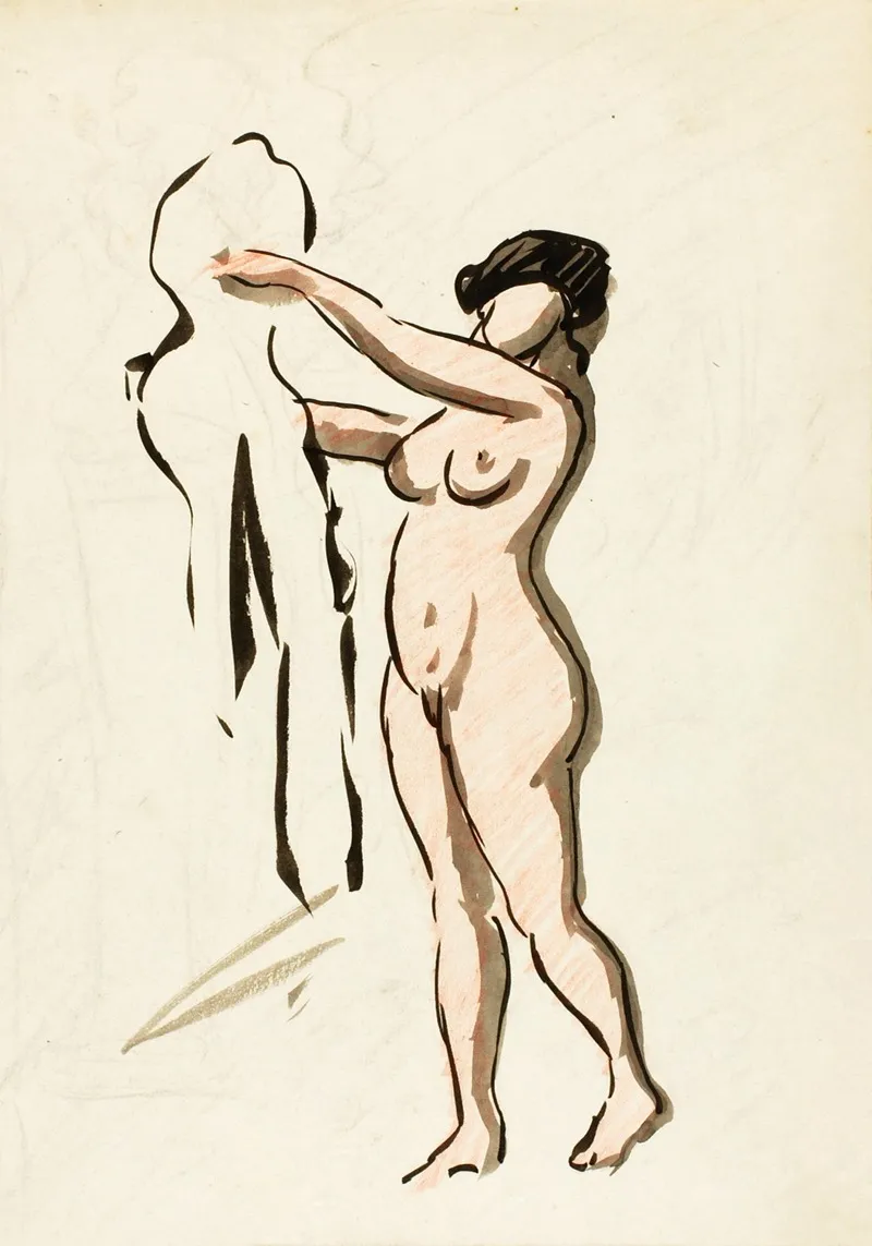 Standing Female Nude With Drape 3 by Carl Newman - Canvas Print