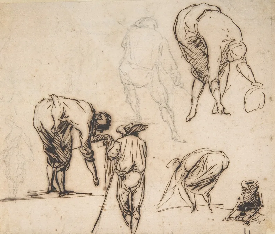 Standing Figure And Figures Bending Over by Domenico Gargiulo - Canvas Print