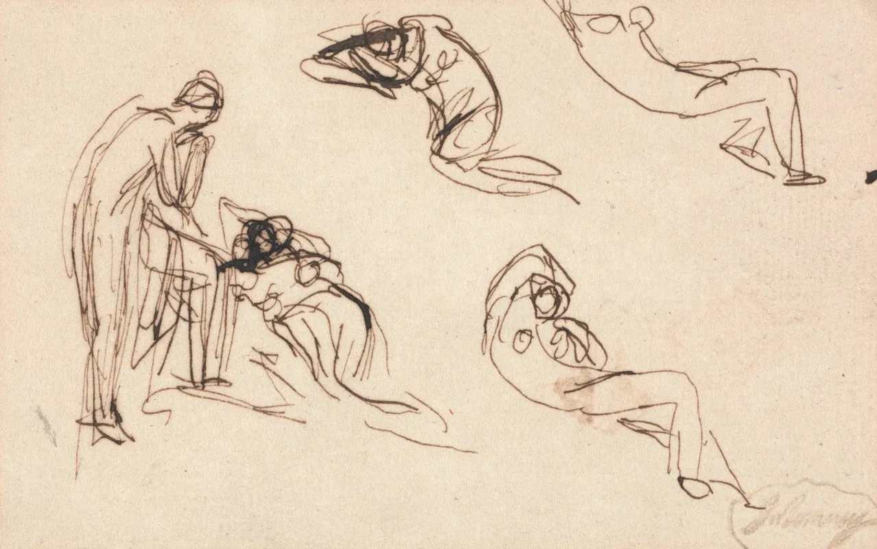 Standing Figure And Four Reclining Figures