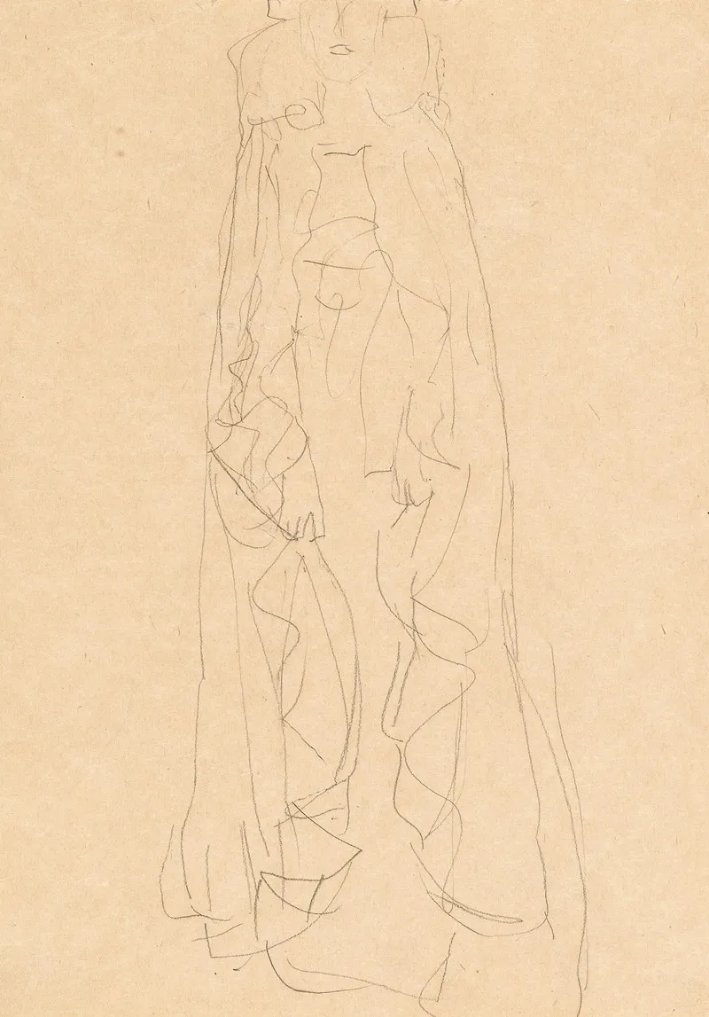 Standing Lady With Cape From The Front Study For The Portrait Of Adele Bloch Bauer by Gustav Klimt - Canvas Print
