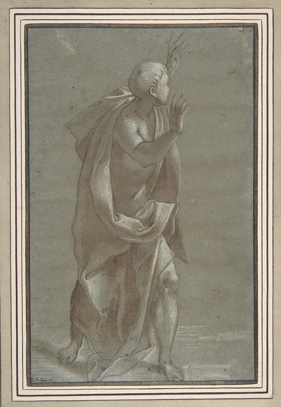 Standing Male Draped Figure With His Hands Raised