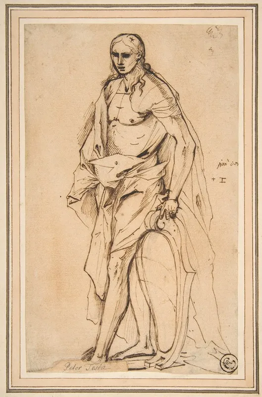 Standing Male Figure Supporting A Shield by Pietro Testa - Canvas Print