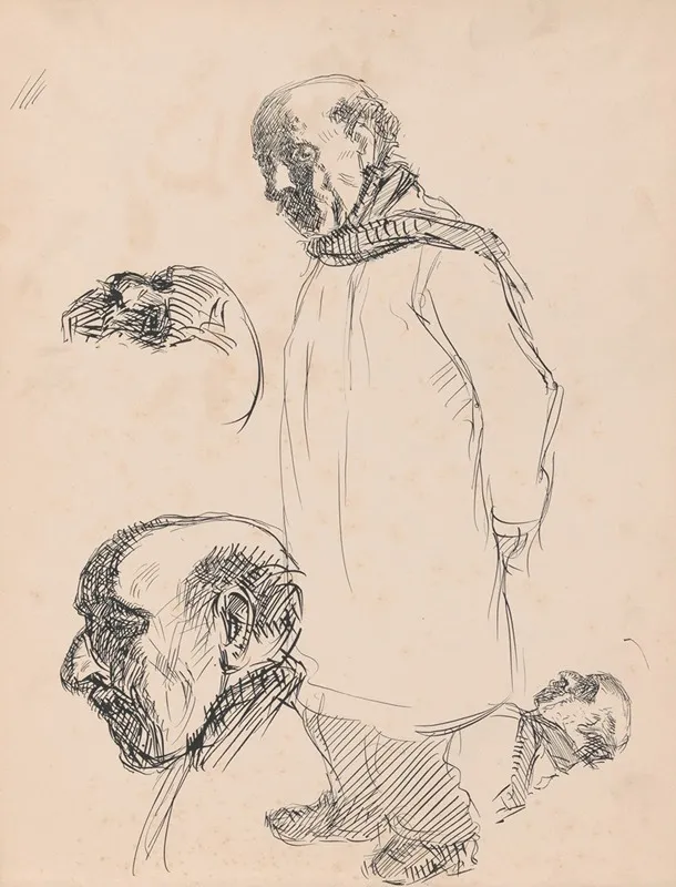 Standing Man And Two Heads by Jules Schmalzigaug - Canvas Print