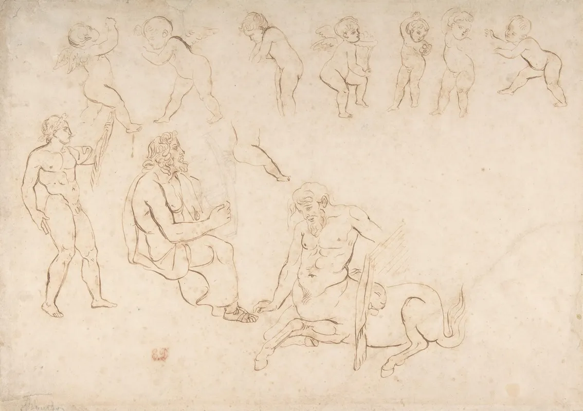 Standing Nude Athlete Seated Man With A Lyre Centaur And Seven Putti Three With Wings