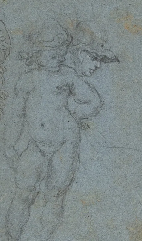 Standing Nude Putto And Study Of A Helmeted Head by Domenico Gargiulo - Canvas Print