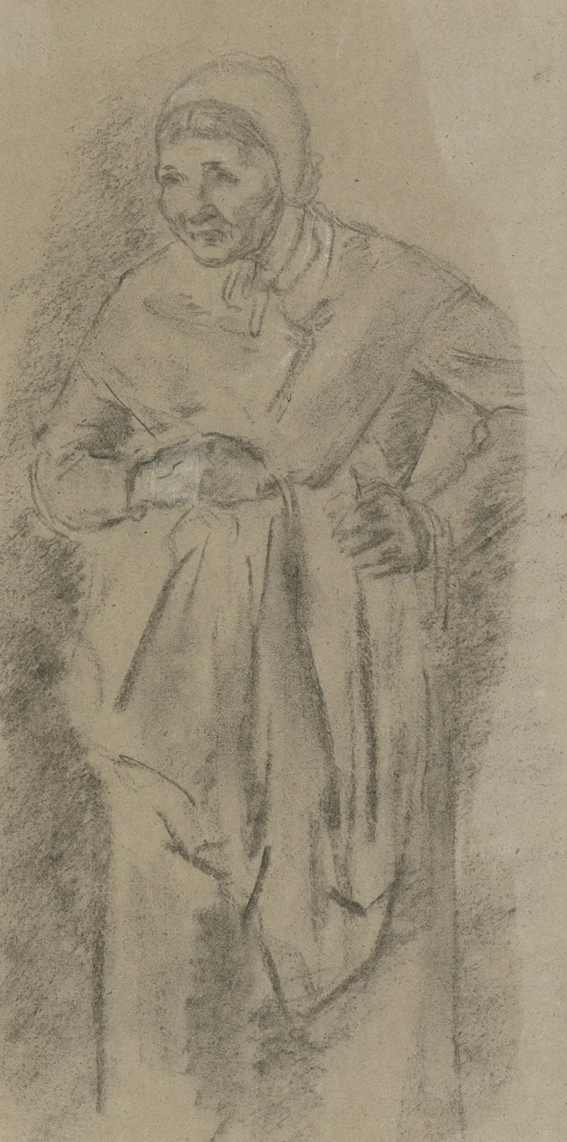 Standing Old Farmwoman by Anton Burger - Canvas Print