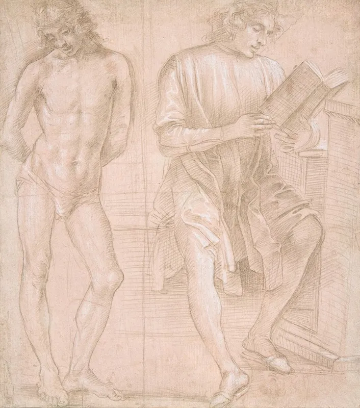 Standing Youth With Hands Behind His Back And A Seated Youth Reading