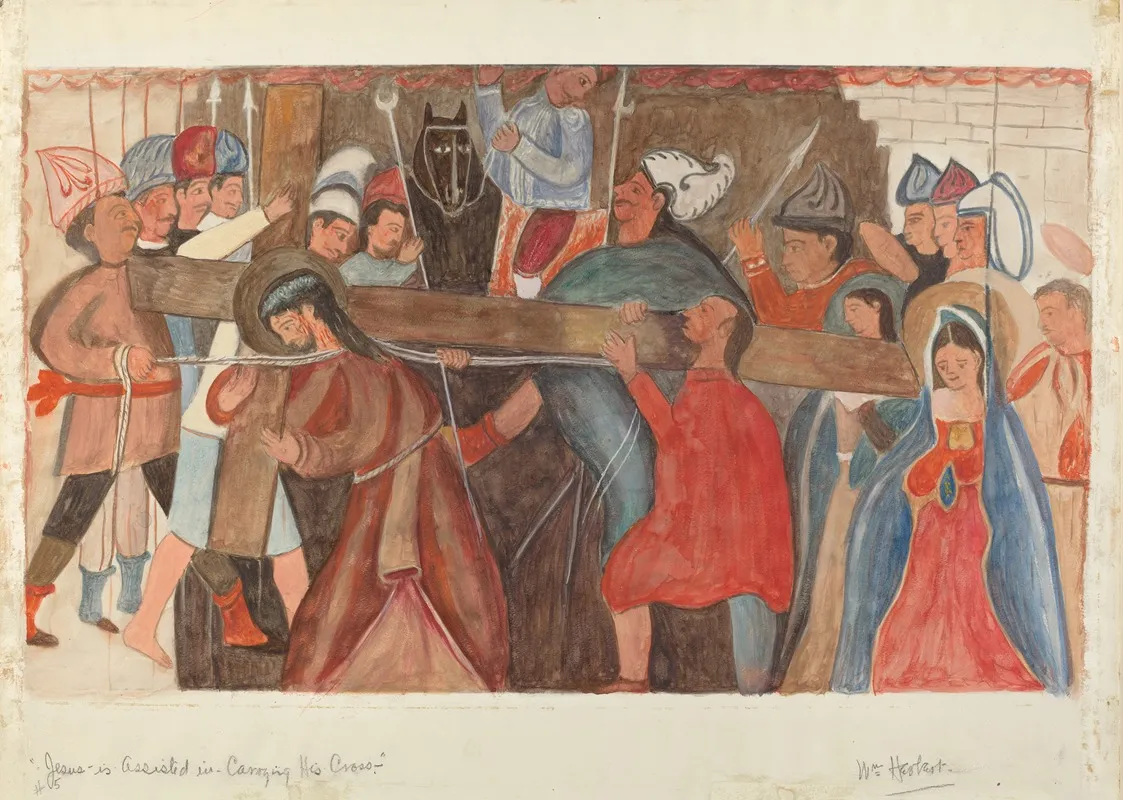 Station Of The Cross No 5 Jesus Is Assisted In Carrying His Cross 2 by William Herbert - Canvas Print